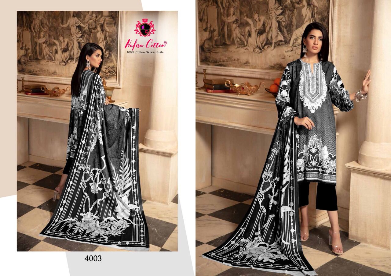 Nafisa Black And White 4 fancy Designer Casual Wear Karachi Cotton Dress Material Collection